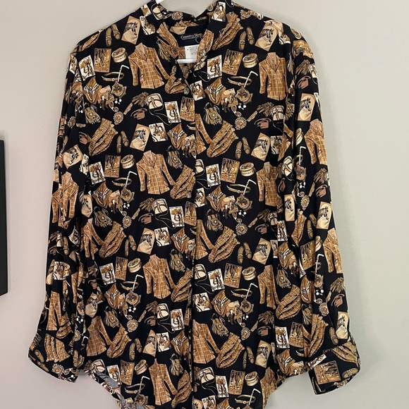 vintage equestrian horse print cowgirl button down